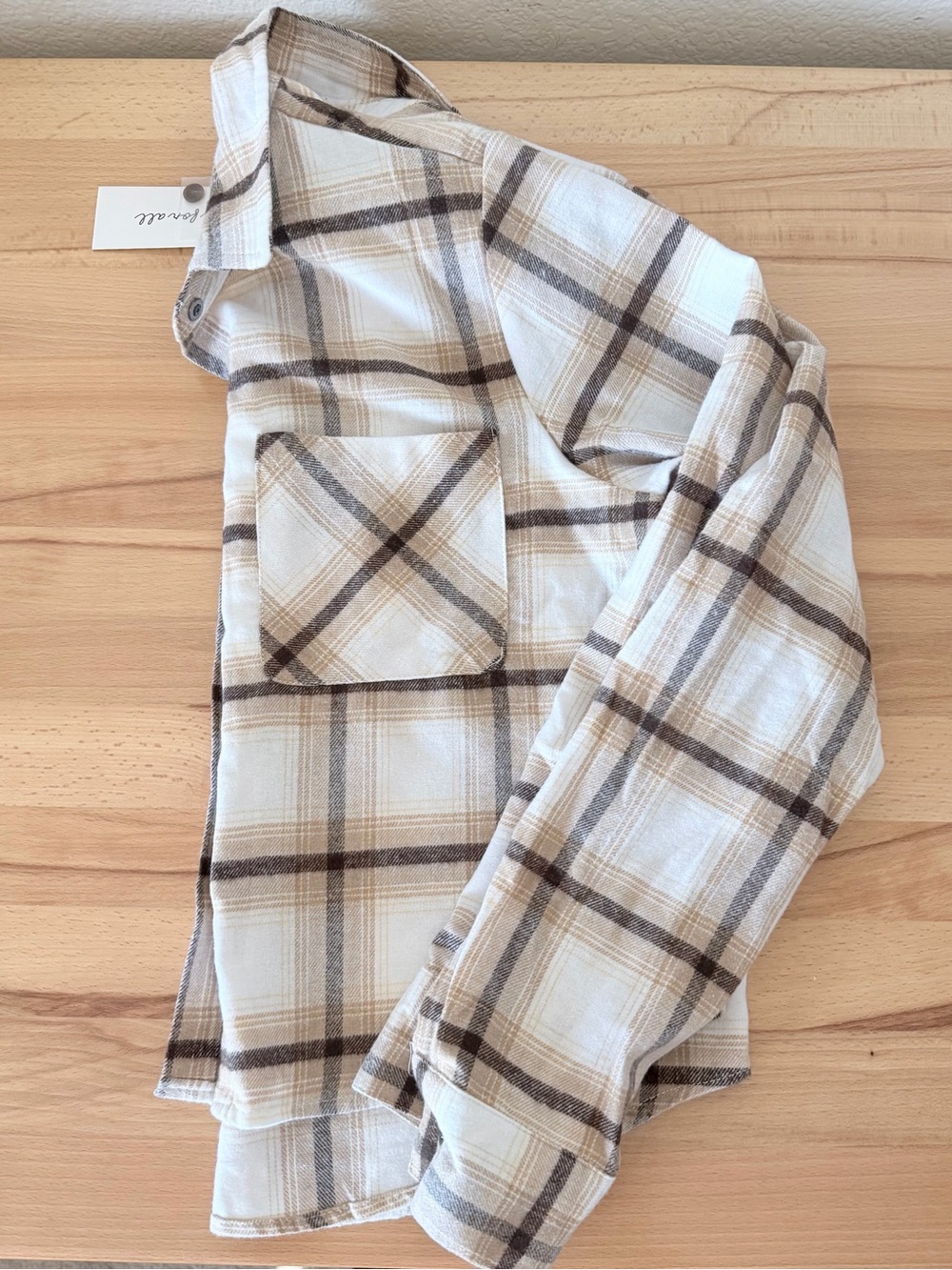 Women’s Plaid Button-Down Shirt in Beige and Brown - crop style